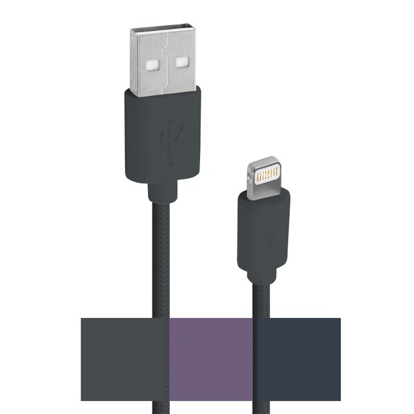 USB Cable-MFIApple 8pin 3ftBraided AsstColors